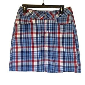LEE Natural Fit women's size 6 blue white red plaid check cotton skort pockets